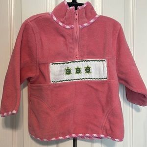 Pink turtle smocked “fleece” pullover ~3t